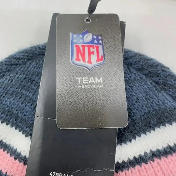 NEW '47 Brand NFL Denver Broncos Marled Stripe Cuff Knit Beanie Navy Pink OS - Picture 5 of 6